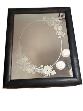 Vintage Framed Floral Etched Wall Mirror - Black